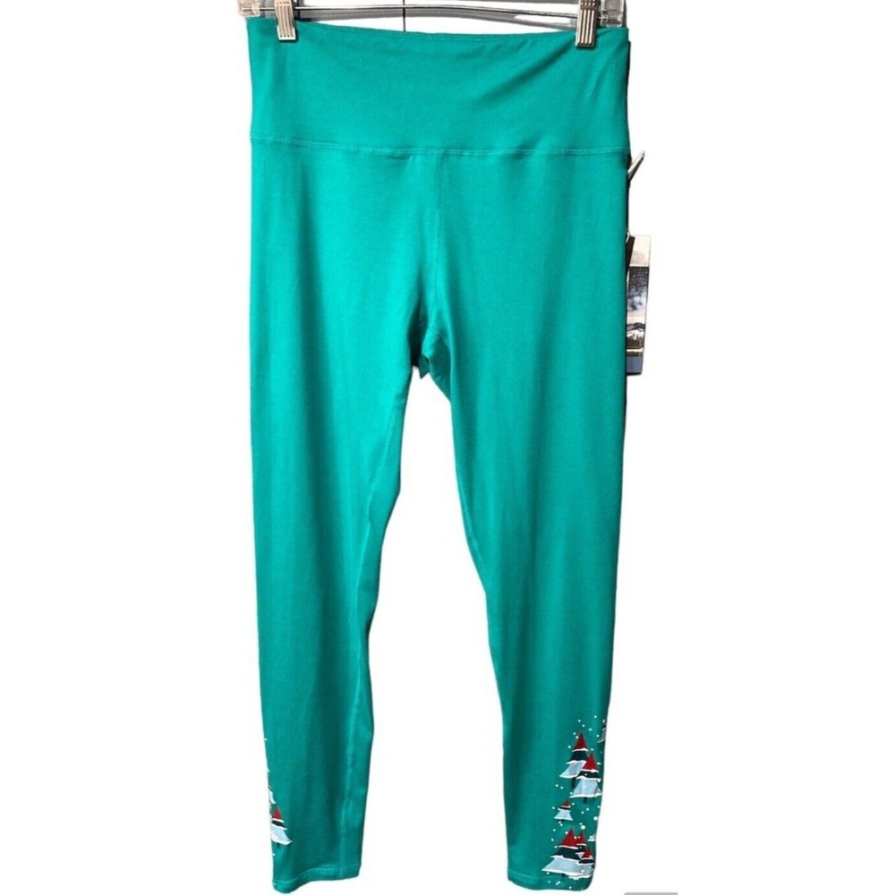 Kyoden Green Athletic Leggings Yoga Pants Workout Pants w/Christmas Trees Sz G/L